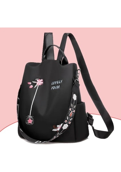 B-Siyah 30X11X31 cm Su Geçirmez Oxford Kadın Sırt Çantası Moda Anti-Hırsızlık Omuz Schoolbag Nakış Tasarımcısı Kadın Büyük Kapasiteli Seyahat Çanta (Yurt Dışından)