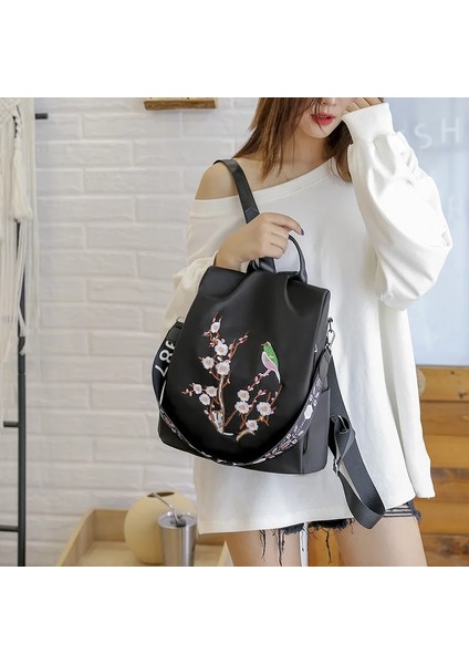 B-Siyah 30X11X31 cm Su Geçirmez Oxford Kadın Sırt Çantası Moda Anti-Hırsızlık Omuz Schoolbag Nakış Tasarımcısı Kadın Büyük Kapasiteli Seyahat Çanta (Yurt Dışından) modelleri