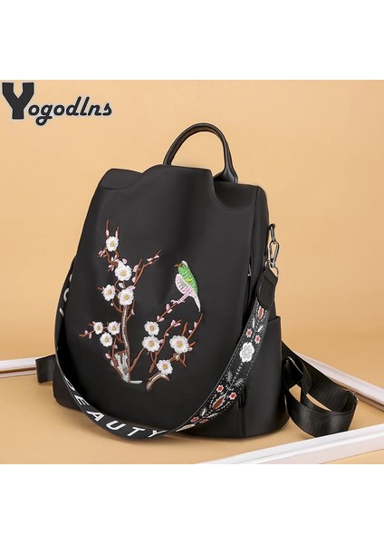 B-Siyah 30X11X31 cm Su Geçirmez Oxford Kadın Sırt Çantası Moda Anti-Hırsızlık Omuz Schoolbag Nakış Tasarımcısı Kadın Büyük Kapasiteli Seyahat Çanta (Yurt Dışından) fırsatları