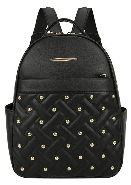 Siyah Stil 2 Moda Perçin Tasarımcı Sırt Çantaları Kadın Çok Fonksiyonlu Anti-Hırsızlık Omuz Çantası Genç Kız Küçük Okul Çantaları Mochila 2023 Yeni (Yurt Dışından)