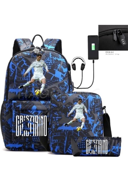 Resim Rengi 16 Inç Sıcak Futbol Cr7 Öğrenci Okul Çantası Erkek Kız Anti-Hırsızlık USB Sırt Çantası Erkek Kadın Laptop Sırt Çantası Mochila Escolar 3 Adet/takım (Yurt Dışından) fiyatları
