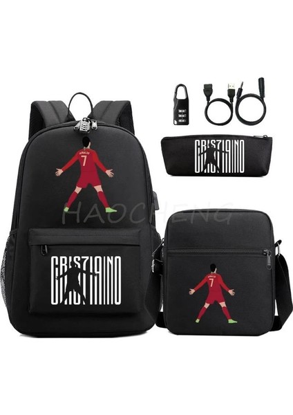 Resim Rengi 16 Inç Sıcak Futbol Cr7 Öğrenci Okul Çantası Erkek Kız Anti-Hırsızlık USB Sırt Çantası Erkek Kadın Laptop Sırt Çantası Mochila Escolar 3 Adet/takım (Yurt Dışından) fırsatları