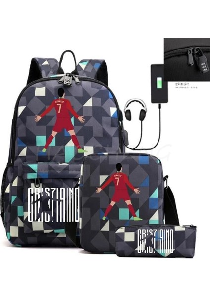 Resim Rengi 16 Inç Sıcak Futbol Cr7 Öğrenci Okul Çantası Erkek Kız Anti-Hırsızlık USB Sırt Çantası Erkek Kadın Laptop Sırt Çantası Mochila Escolar 3 Adet/takım (Yurt Dışından) indirimleri