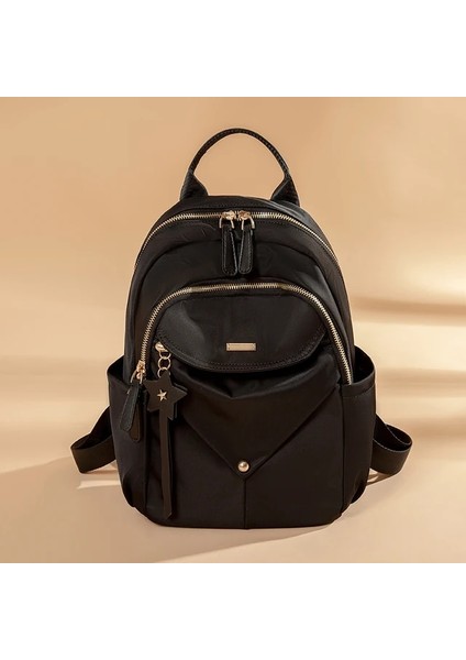 Siyah 11 Inç Sırt Çantası Kız Kadınlar Için Şık Seyahat Çantaları Su Geçirmez Moda Sırt Çantası 2024 Yeni Tasarım Basit Anti-Hırsızlık Schoolbag Estetik (Yurt Dışından)