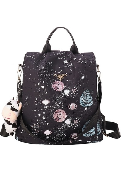 Yıldızlı Gökyüzü Siyah 15 Inç Moda Anti Hırsızlık Kadın Sırt Çantası Dayanıklı Oxford Tarzı Kumaş Okul Sırt Çantası Güzel Kız Okul Sırt Çantaları Kadın Seyahat Sırt Çantaları (Yurt Dışından)