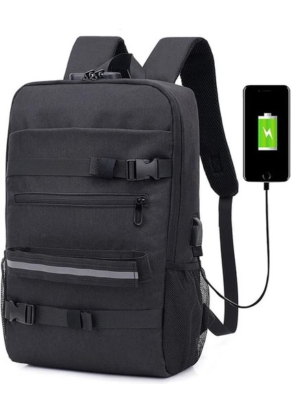 Siyah Bir Erkek Sırt Çantası Anti Hırsızlık Dizüstü Sırt Çantası USB Şarj Genç Erkek Kaykay Çantası Su Geçirmez Okul Çantaları Escolar Mochila XA101ZC (Yurt Dışından)