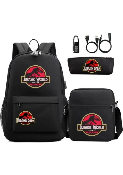 22 44CMX27CMX13CM Dinozor Jurassic Park Dünya 3 Adet USB Anti-Hırsızlık Kilidi Erkek Kız Çocuklar Okul Kitap Çantaları Seyahat Sırt Çantası Omuz Çantası Kalem Çantası (Yurt Dışından)