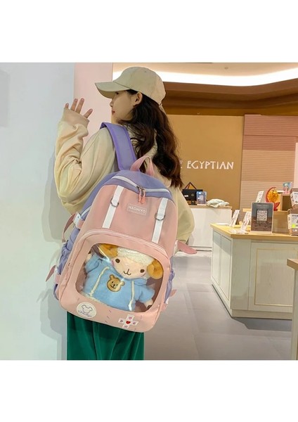 Mavi Beyaz Çanta Sadece 42X32X12CM Dikiş Rengi Şeffaf Ön Cep Sırt Çantası Su Geçirmez Yan Ayarlanabilir Anti-Hırsızlık Tokası Okul Çantası Sevimli Karikatür Ağrı Çantası (Yurt Dışından) modelleri