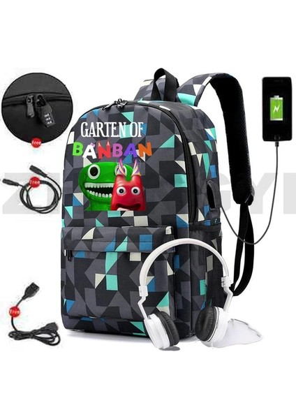 882-BUGD-H1 Banban Of Komik Oyun Garten 2 USB Şarj Anti Hırsızlık Sırt Çantaları Erkekler Açık Spor Seyahat Okul Çantaları Büyük Kapasiteli Iş Çantası (Yurt Dışından)