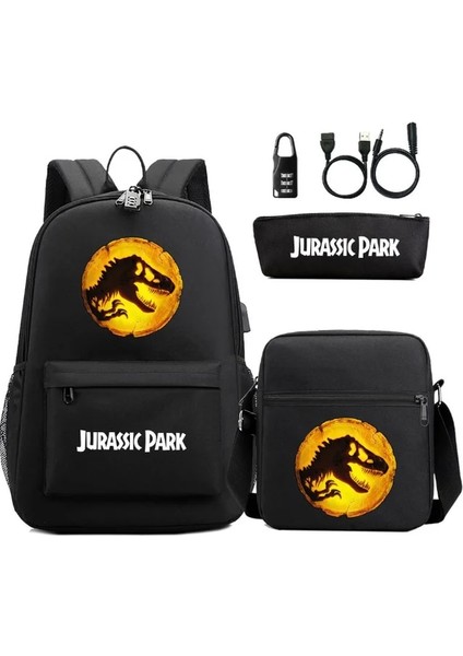 Resim Rengi 48CMX30CMX18CM 3 Adet/takım Jurassic World Park USB Anti-Hırsızlık Kilidi Erkek Kız Çocuklar Okul Kitap Çantası Seyahat Sırt Çantası Omuz Çantası Kalem Çantası Erkek Kadın (Yurt Dışından)