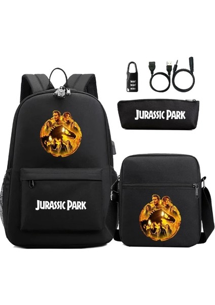 Resim Rengi 48CMX30CMX18CM 3 Adet/takım Jurassic World Park USB Anti-Hırsızlık Kilidi Erkek Kız Çocuklar Okul Kitap Çantası Seyahat Sırt Çantası Omuz Çantası Kalem Çantası Erkek Kadın (Yurt Dışından) modelleri