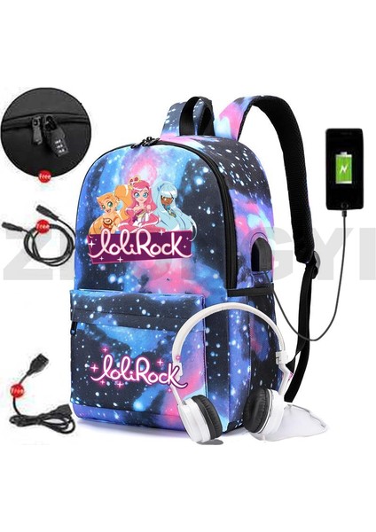 LOLIROCK12 En Kaliteli Su Geçirmez Dizüstü Lolirockstar USB Şarj Sırt Çantaları Lolirock Anti Hırsızlık Okul Çantaları Kızlar Için Harajuku Sevimli Mochila (Yurt Dışından)