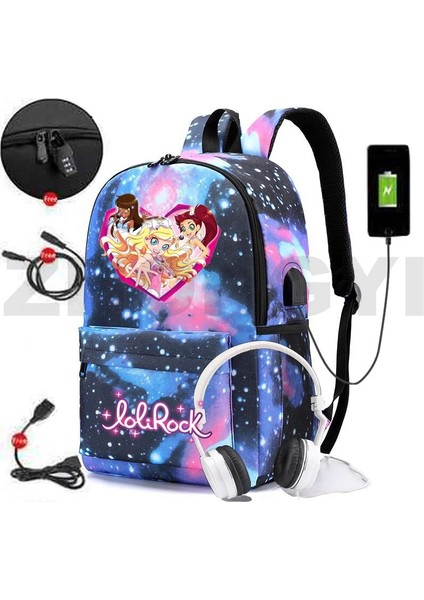 LOLIROCK12 En Kaliteli Su Geçirmez Dizüstü Lolirockstar USB Şarj Sırt Çantaları Lolirock Anti Hırsızlık Okul Çantaları Kızlar Için Harajuku Sevimli Mochila (Yurt Dışından)