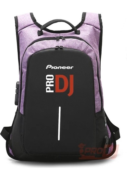 Mor Pioneer Pro Dj Erkek ve Kadın Evrensel Büyük Kapasiteli Sırt Çantası Anti-Hırsızlık Kilitli Laptop Çantası USB Şarjlı Seyahat Çantası (Yurt Dışından)