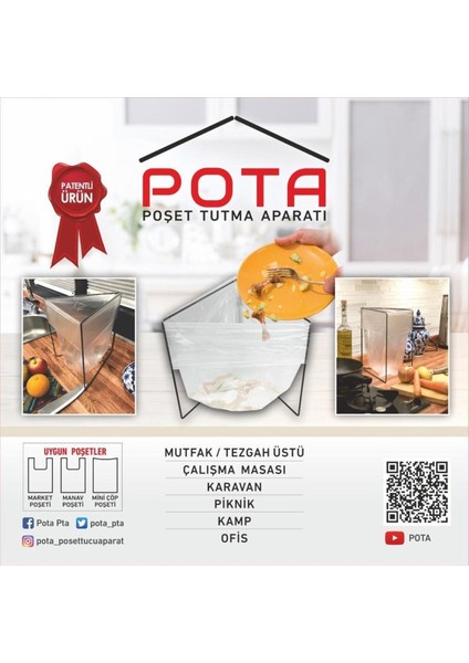 Özel Tasarım Her Poşetle Uyumlu Tezgah Üstü, Kamp, Piknik Çöp Poşeti Teli (Siyah) indirimleri