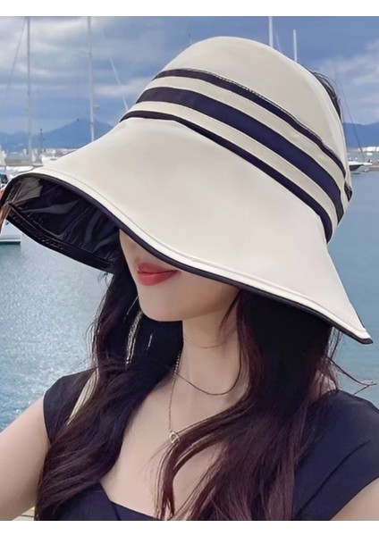 Kadın Geniş Siperli Deniz Yıldızı Detaylı Yazlık Hasır Şapka