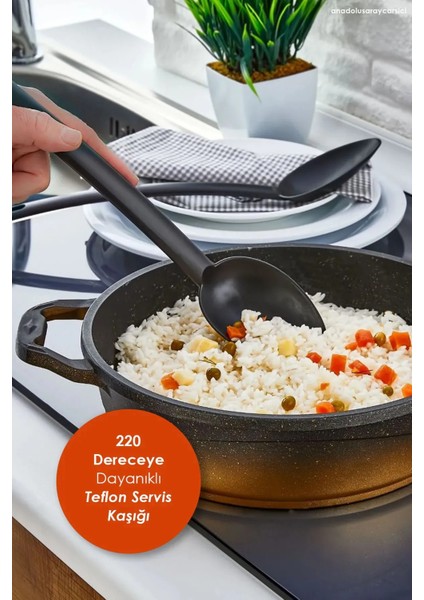 Yanmaz Yapışmaz Yüksek Isıya Dayanıklı Teflon Servis Kaşığı - Pilav Kepçesi