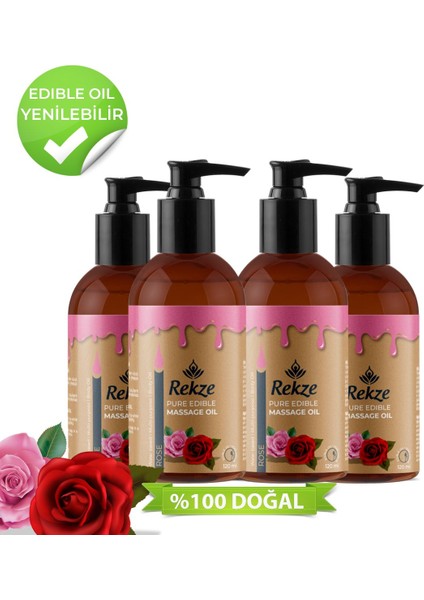 Masaj Yağı - 4 Paket Gül Aromalı Yenilir - 120 ml