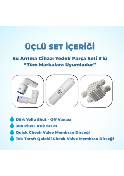 Su Arıtma Cihazı Yedek Parça Seti 3'lü (Tüm Cihazlarla Uyumludur)