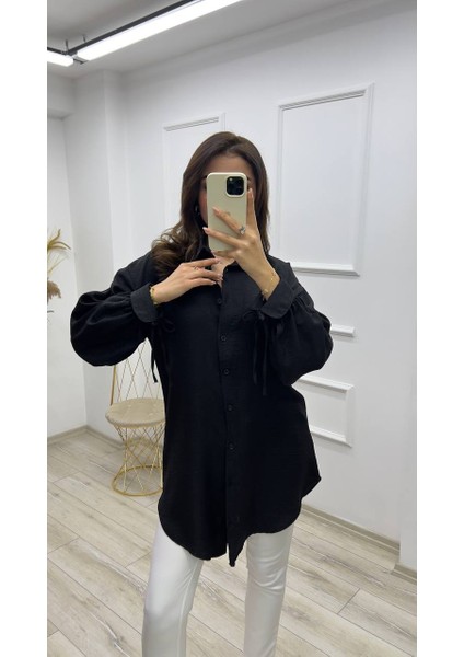 Biye Detaylı Keten Kadın Gömle