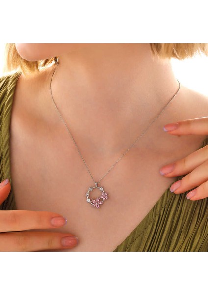 Gümüş Pembe Çiçek Kadın Kolye fiyatları