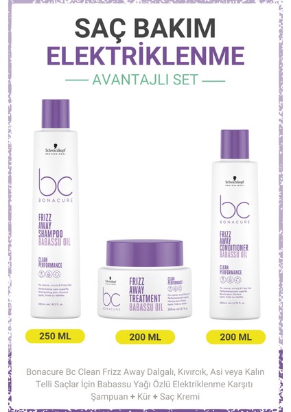 Schwarzkopf Bonacure Bc Clean Elektriklenme Karşıtı Şampuan + Kür + Saç Kremi - Dalgalı, Kıvırcık, Kalın Telli Saçlar