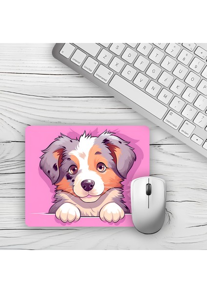 Pembe Fonlu Renkli Köpek Tasarımlı Baskılı Kaydırmaz Taban 18X22 cm Mouse Pad