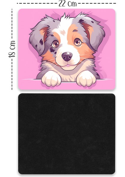 Pembe Fonlu Renkli Köpek Tasarımlı Baskılı Kaydırmaz Taban 18X22 cm Mouse Pad