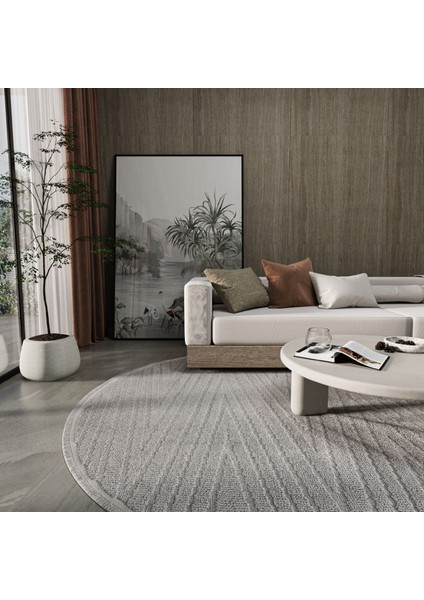 Newyork 3107 Gri Yumuşak Tuşe Halı Kilim Salon Koridor Kesme Yolluk Yuvarlak Dokuma Makine Halısı