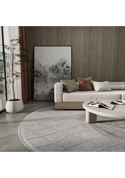 Newyork 3111 Gri Yumuşak Halı Kilim Salon Koridor Kesme Yolluk Yuvarlak Dokuma Makine Halısı