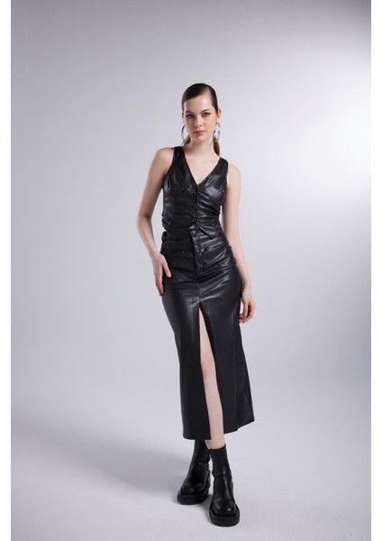 Vegan Deri Uzun Hera Deri Etek modelleri