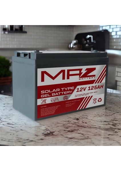 Maz Akü 12 Volt 125 Amper Solar Jel Akü 12V 125AH (Yeni Üretim)