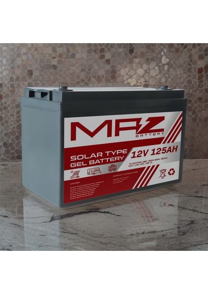 Maz Akü 12 Volt 125 Amper Solar Jel Akü 12V 125AH (Yeni Üretim)