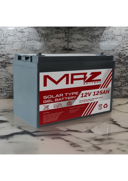 Maz Akü 12 Volt 125 Amper Solar Jel Akü 12V 125AH (Yeni Üretim)