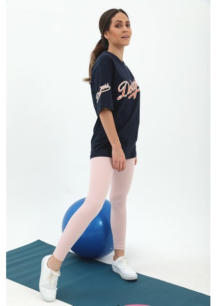 Ikili Takım Geniş Kemer Fitilli Tayt T-Shirt - Lacivert fırsatları