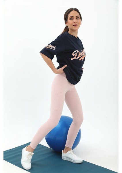 Ikili Takım Geniş Kemer Fitilli Tayt T-Shirt - Lacivert indirimleri