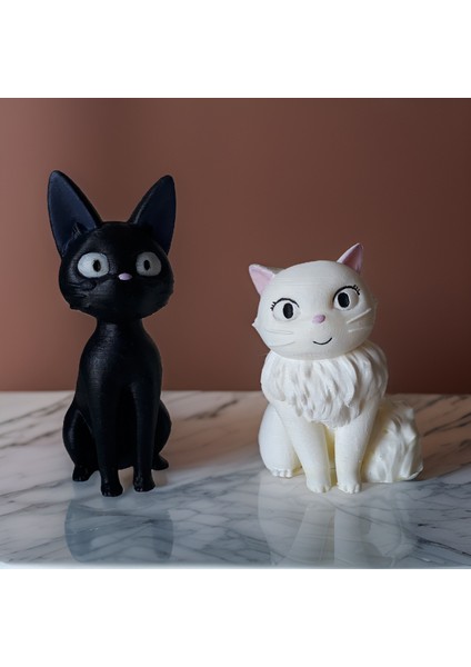 2'li Jiji & Lily Küçük Cadı Kiki Biblo Figürü Hayao Miyazaki Siyah Beyaz Kedi