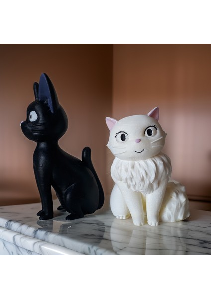 2'li Jiji & Lily Küçük Cadı Kiki Biblo Figürü Hayao Miyazaki Siyah Beyaz Kedi