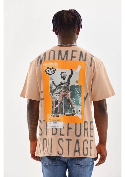 Unisex Baskılı Oversize T-Shirt - Bej fiyatları