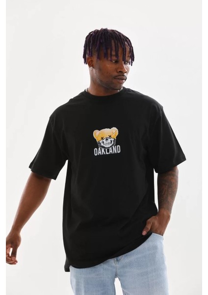 Unisex Baskılı Oversize T-Shirt - Siyah fırsatları