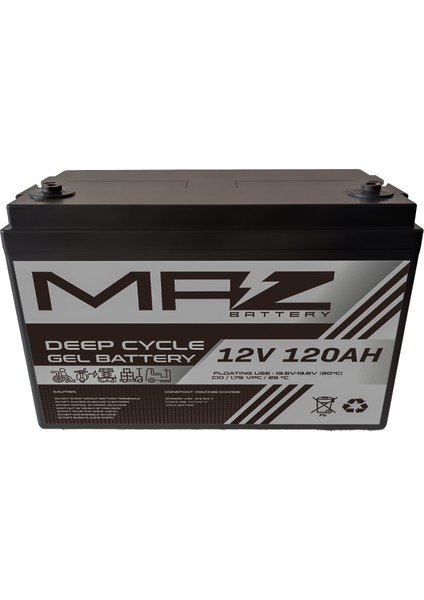 Maz Akü 12 Volt 120 Amper Deep Cycle Jel Akü 12V 120AH Yeni Ürün