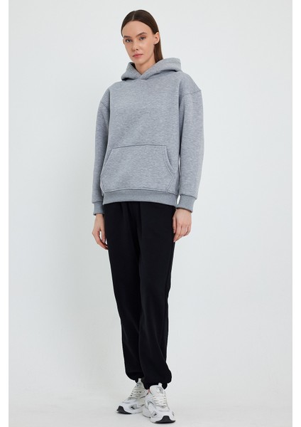 Gri Hoodie, Oversize Hoodie, Kadın Hoodie, Kanguru Cepli Kapüşonlu