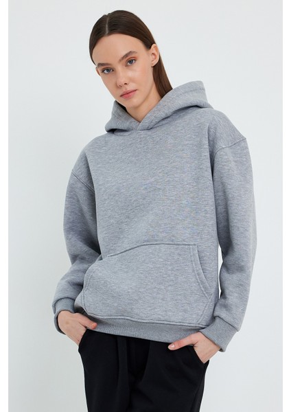 Gri Hoodie, Oversize Hoodie, Kadın Hoodie, Kanguru Cepli Kapüşonlu modelleri