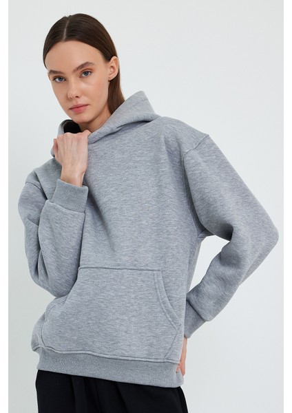 Gri Hoodie, Oversize Hoodie, Kadın Hoodie, Kanguru Cepli Kapüşonlu indirimleri