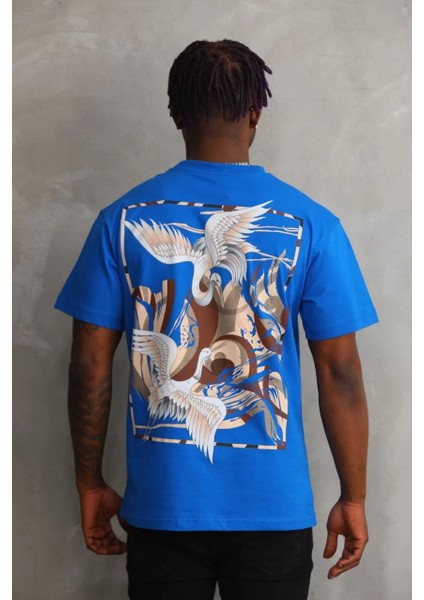 Unisex Baskılı Oversize T-Shirt - Mavi fiyatları