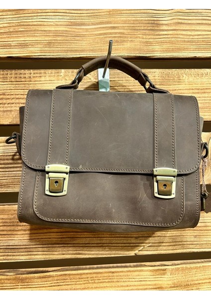 El Yapımı Deri Askılı Evrak Çantası Unisex