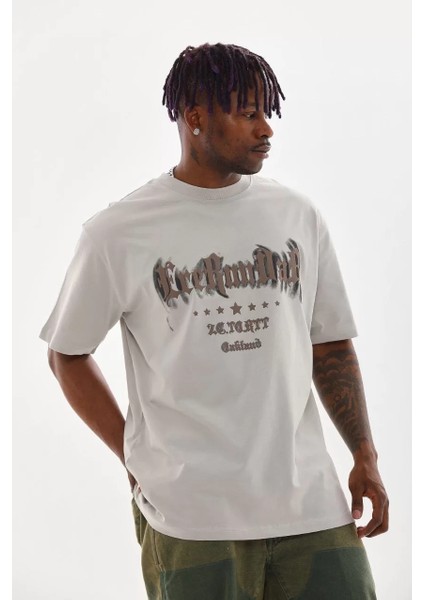 Unisex Baskılı Oversize T-Shirt - Gri modelleri