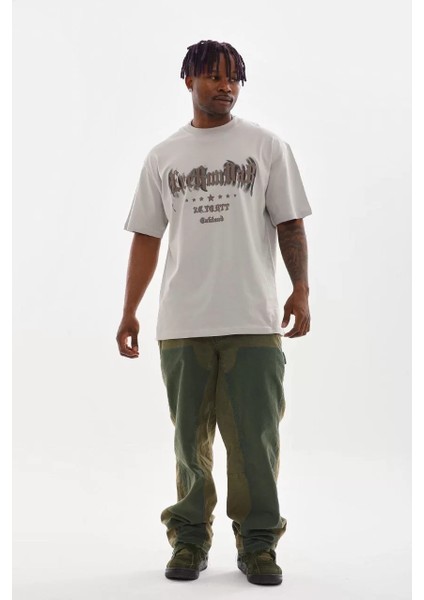 Unisex Baskılı Oversize T-Shirt - Gri fırsatları