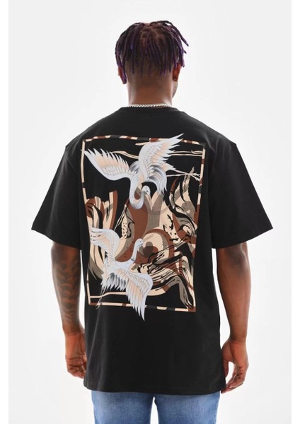 Unisex Baskılı Oversize T-Shirt - Siyah fiyatları