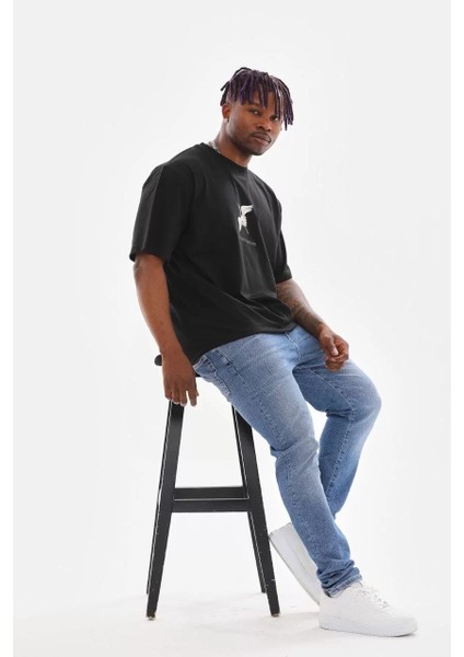 Unisex Baskılı Oversize T-Shirt - Siyah fırsatları